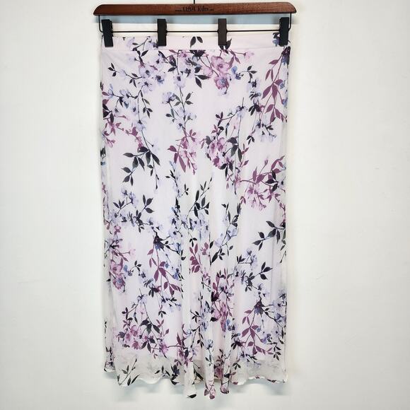 Roz & Ali Lavender Floral Maxi Skirt Size XL Crepe Chiffon Lined Flowy Cottage - Picture 2 of 11